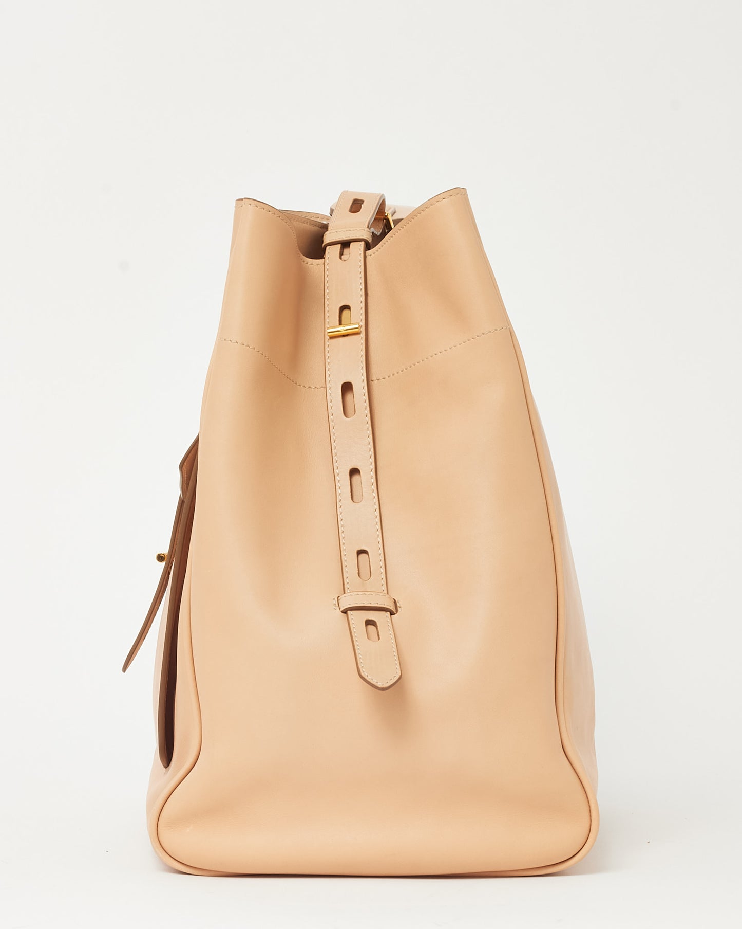 Tom Ford Beige (Oat) Calfskin Leather  Hollywood T Twist Bucket Shoulder Bag