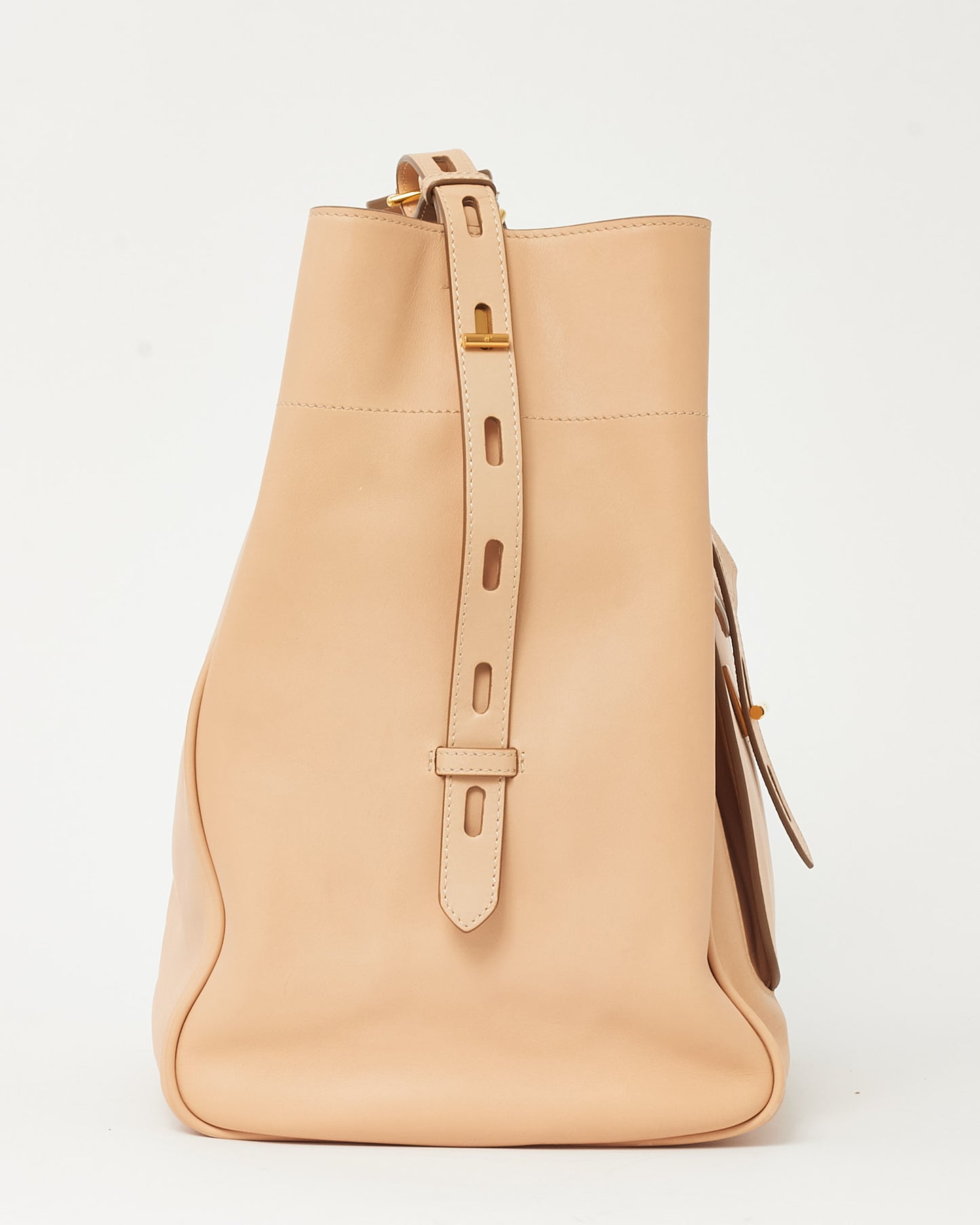 Tom Ford Beige (Oat) Calfskin Leather  Hollywood T Twist Bucket Shoulder Bag