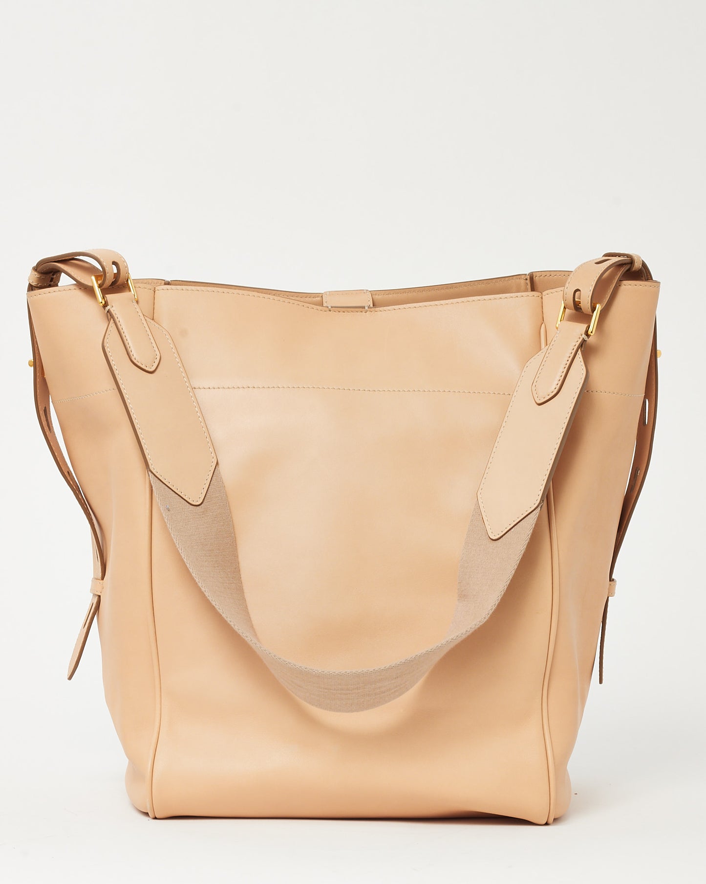 Tom Ford Beige (Oat) Calfskin Leather  Hollywood T Twist Bucket Shoulder Bag