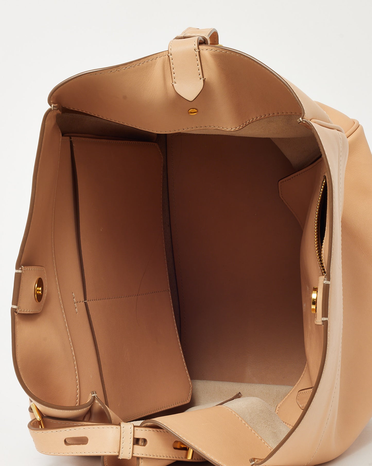 Tom Ford Beige (Oat) Calfskin Leather  Hollywood T Twist Bucket Shoulder Bag