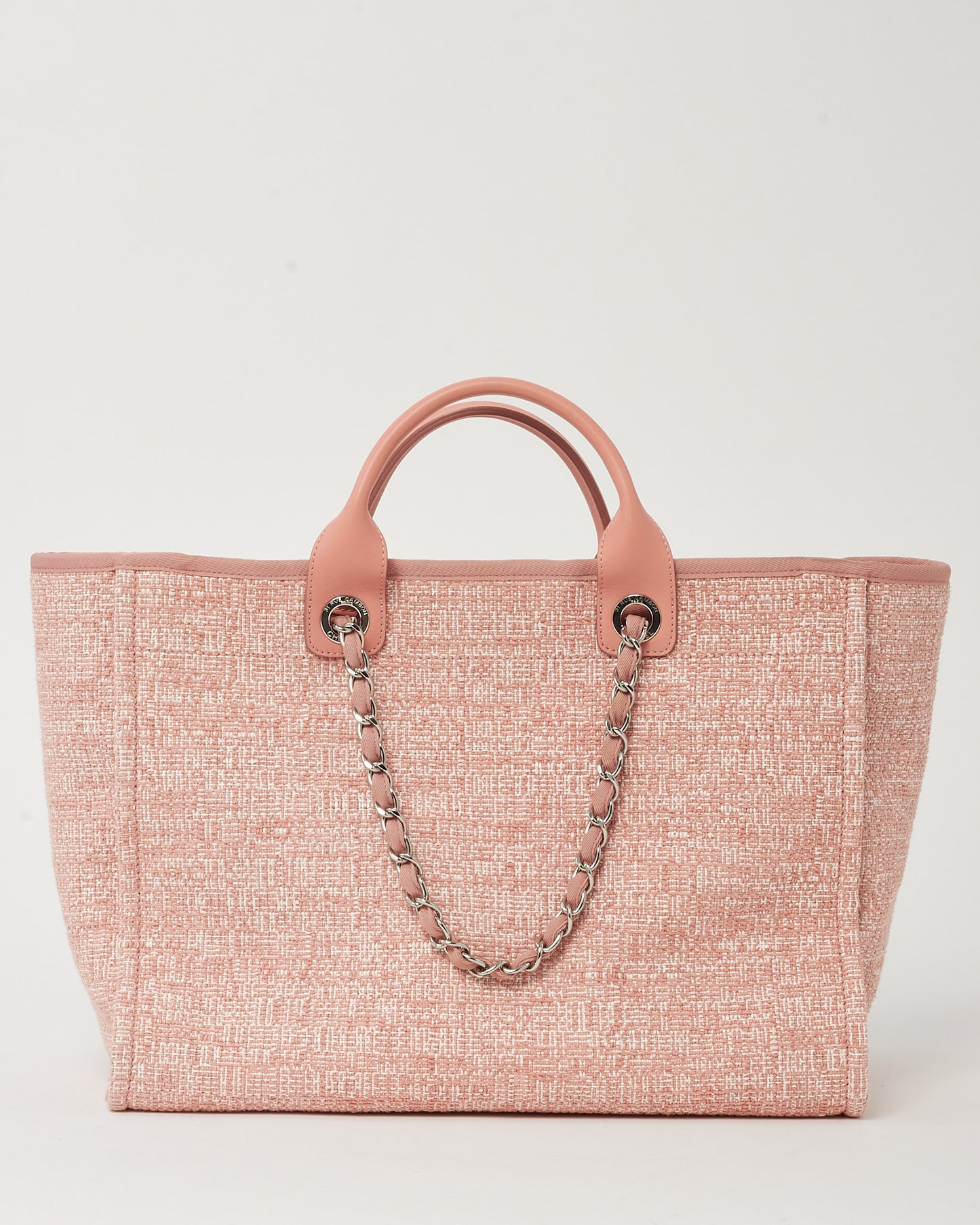 Chanel Pink Lurex Boucle Tweed Chanel Logo Medium Deauville Tote SHW