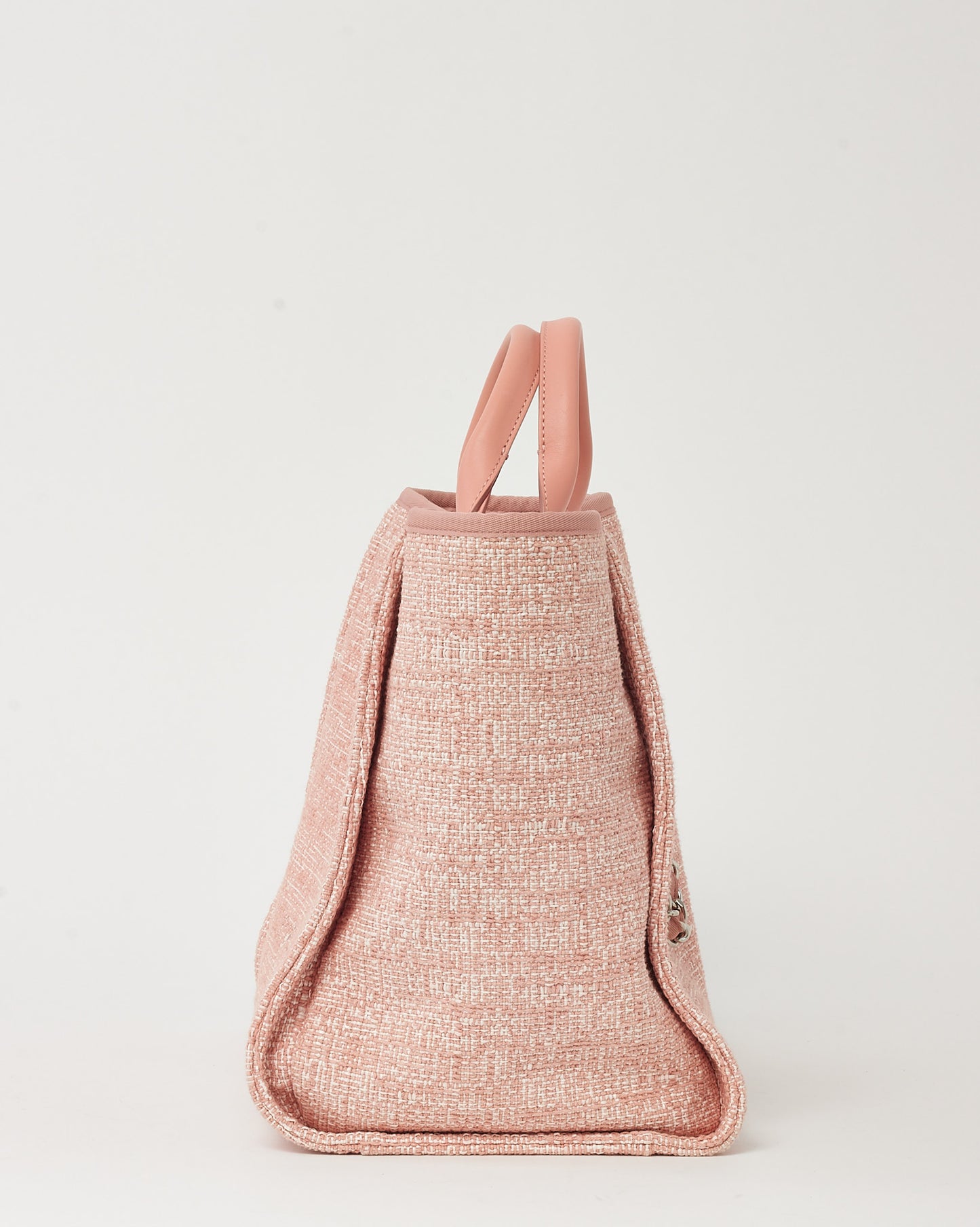 Chanel Pink Lurex Boucle Tweed Chanel Logo Medium Deauville Tote SHW