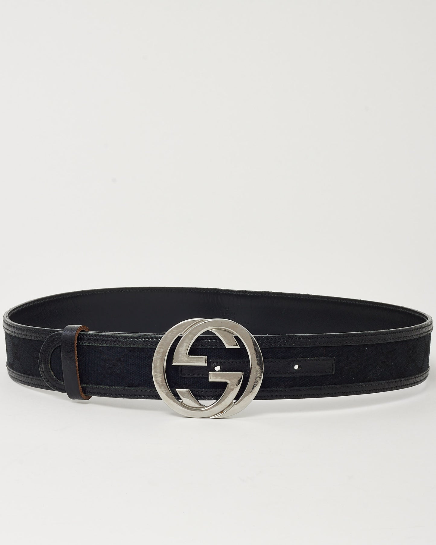 Gucci Black Monogram Canvas SHW Interlocking GG Buckle Belt - 85/34