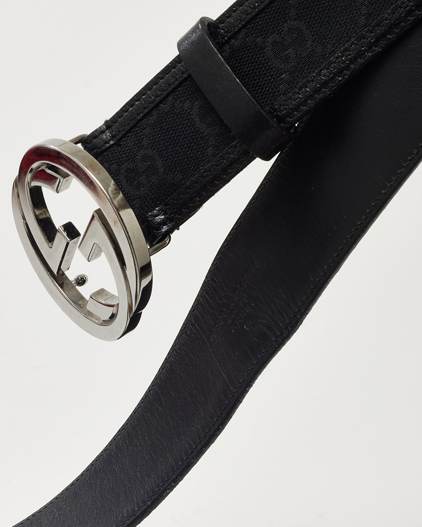 Gucci Black Monogram Canvas SHW Interlocking GG Buckle Belt - 85/34
