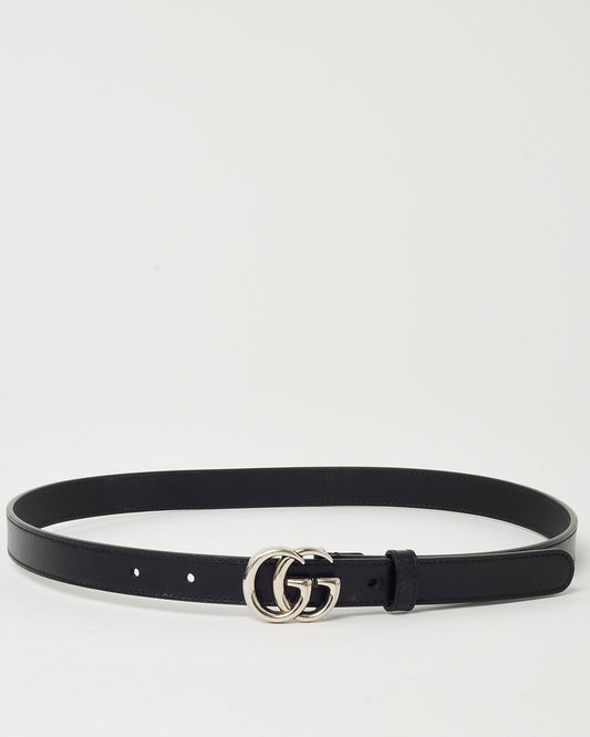 Gucci Black Leather SHW GG Marmont Thin Belt - 80/32
