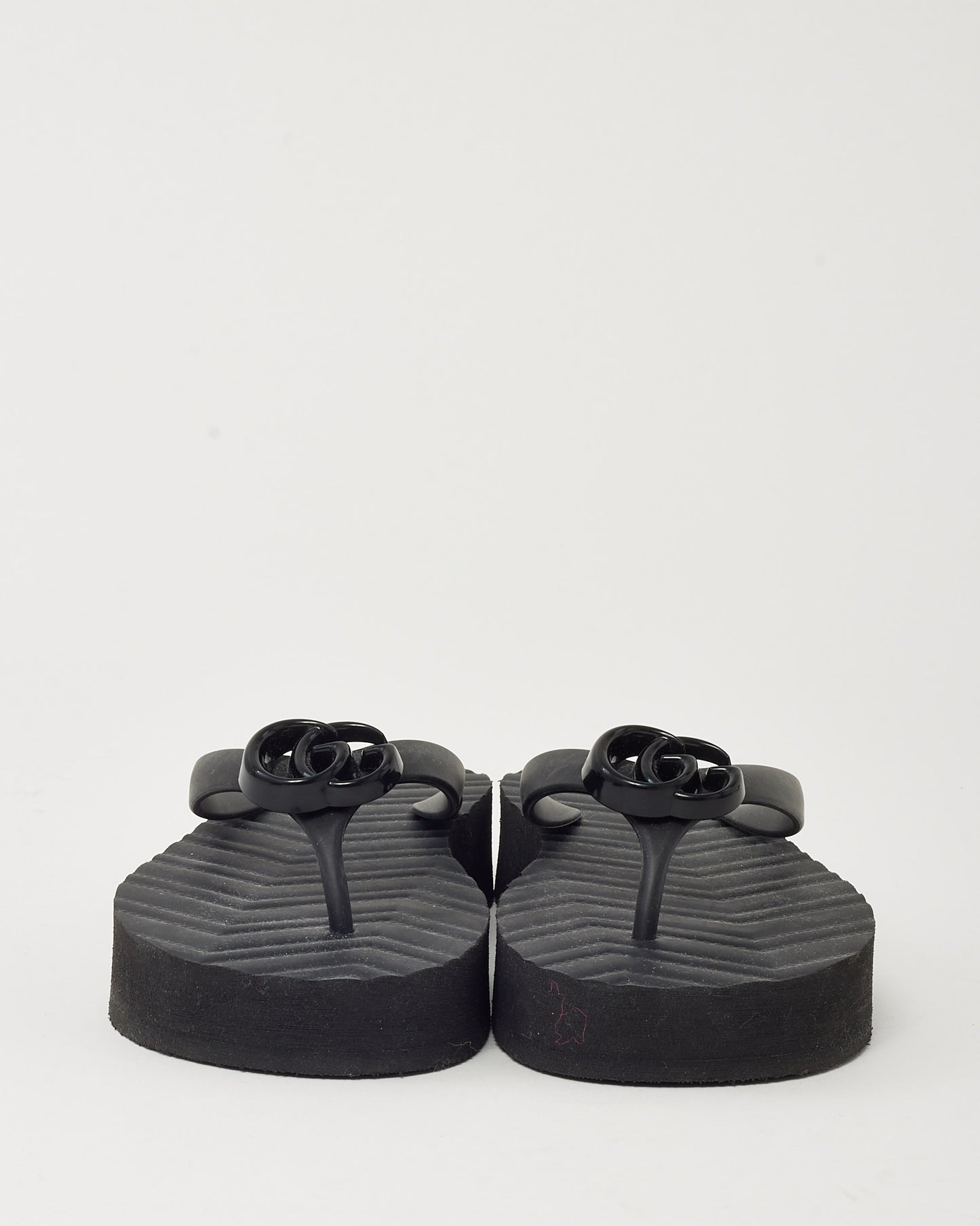 Gucci Black Chevron Matelassé Rubber Black Marmont Double-G Flip Flop Sandals - 38