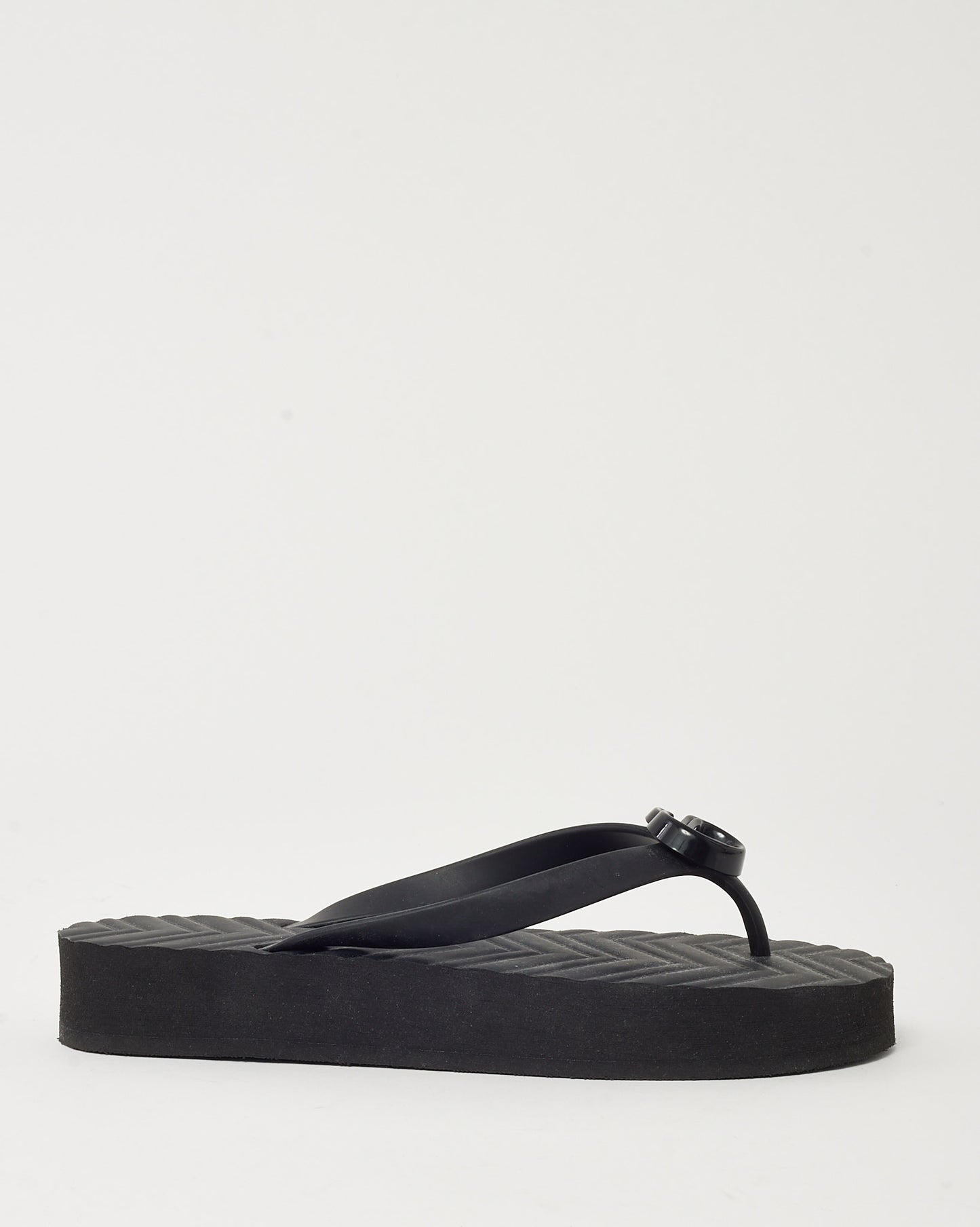 Gucci Black Chevron Matelassé Rubber Black Marmont Double-G Flip Flop Sandals - 38
