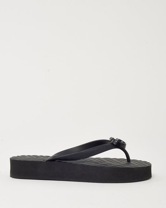 Gucci Black Chevron Matelassé Rubber Black Marmont Double-G Flip Flop Sandals - 38
