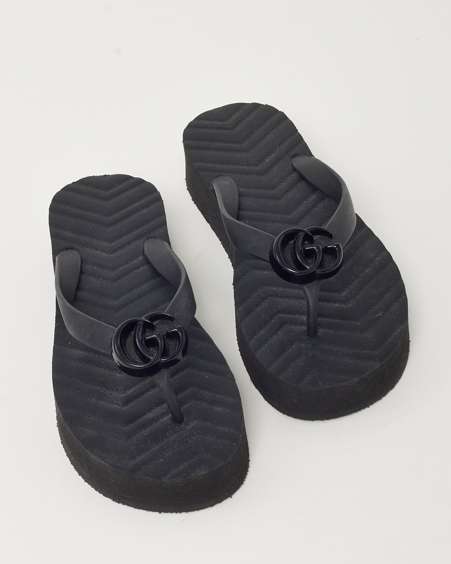 Gucci Black Chevron Matelassé Rubber Black Marmont Double-G Flip Flop Sandals - 38