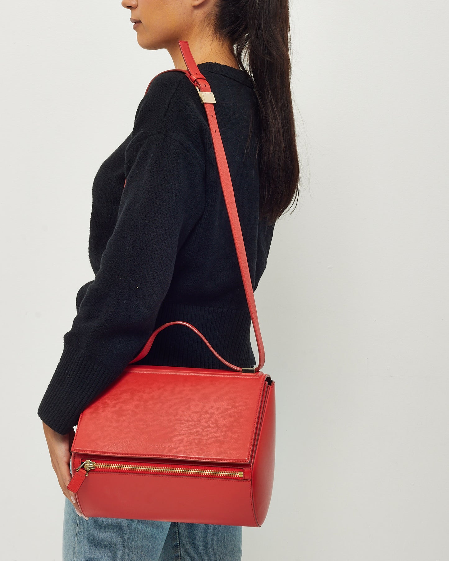 Givenchy Red Grained Leather Medium Pandora Box Crossbody Bag