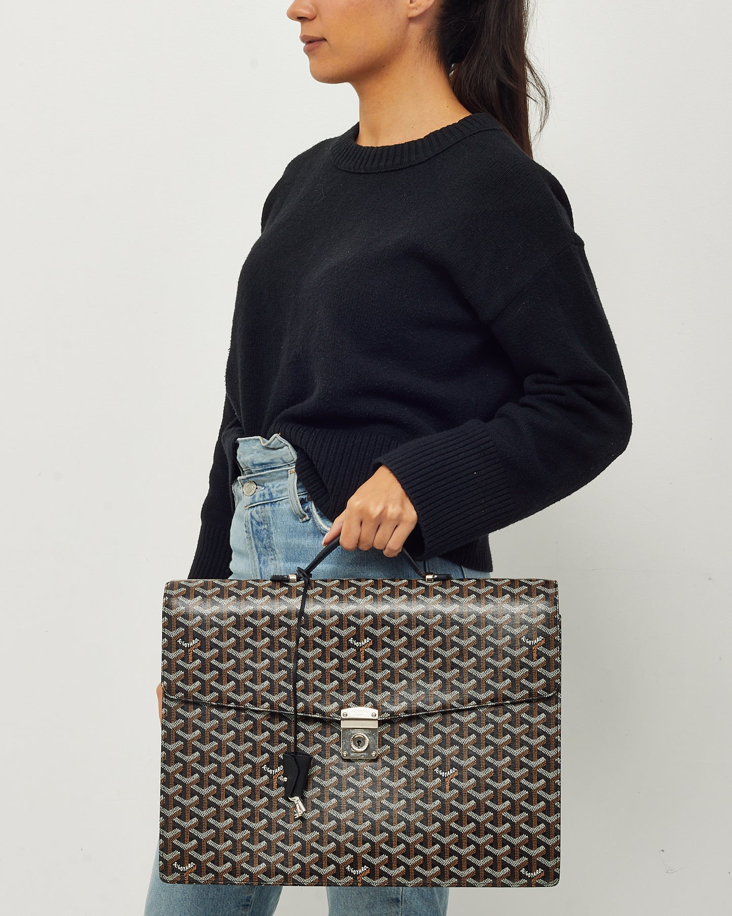 Goyard Black Goyardine Coated Canvas Serviette Large Briefcase