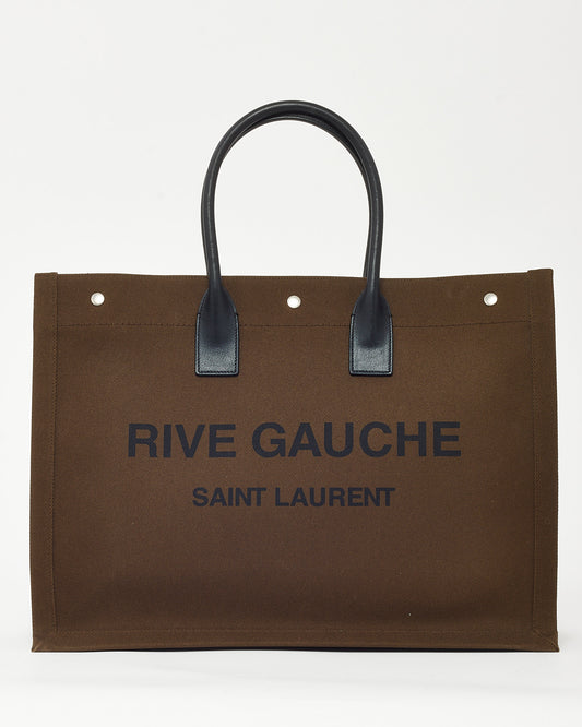 Sac cabas Saint Laurent Rive Gauche grand modèle en lin kaki