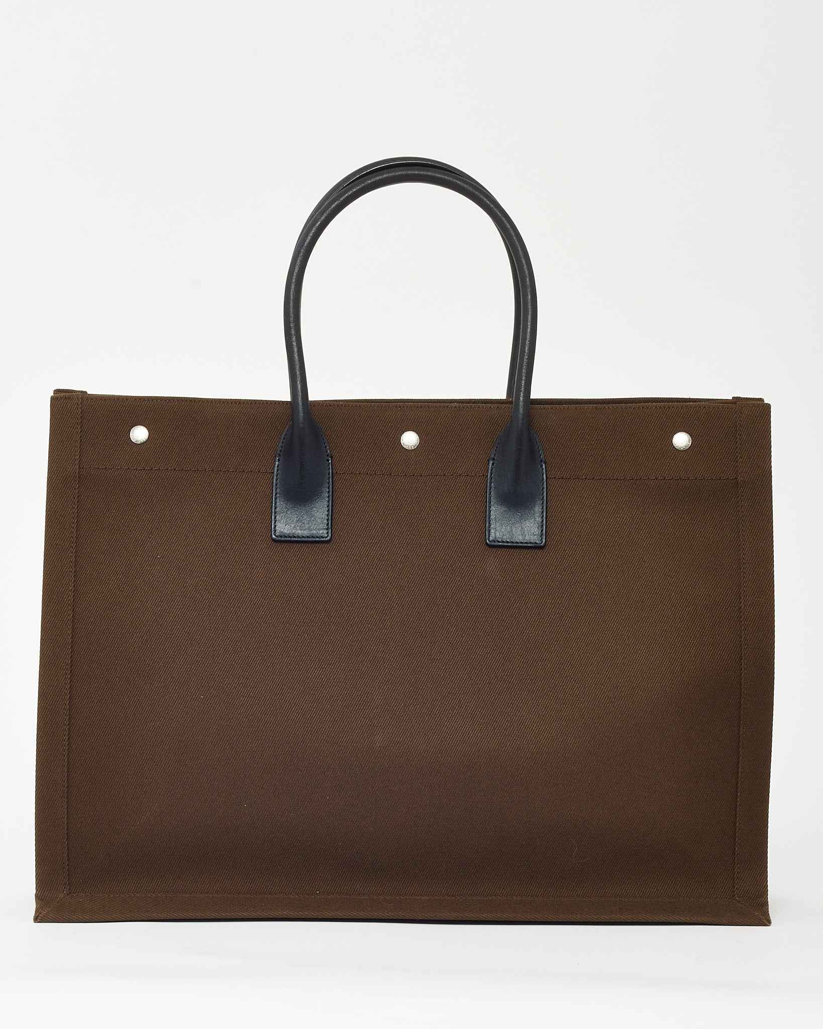 Buy Saint Laurent Khaki Brown Linen Large Logo Rive Gauche Tote