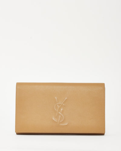 Saint Laurent Beige Grained Leather YSL Belle De Jour Clutch Bag