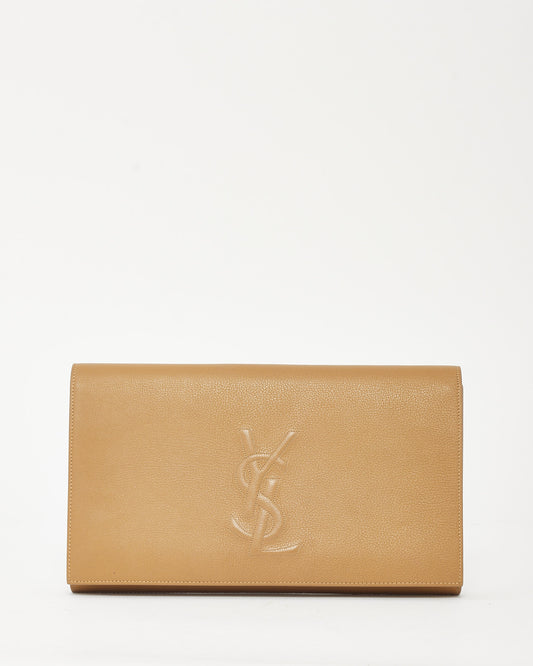 Saint Laurent Beige Grained Leather YSL Belle De Jour Clutch Bag