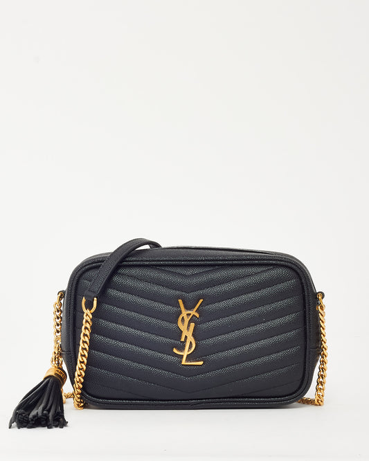 Saint Laurent Black Chevron Grain De Poudre YSL Mini Lou Chain Crossbody Bag GHW
