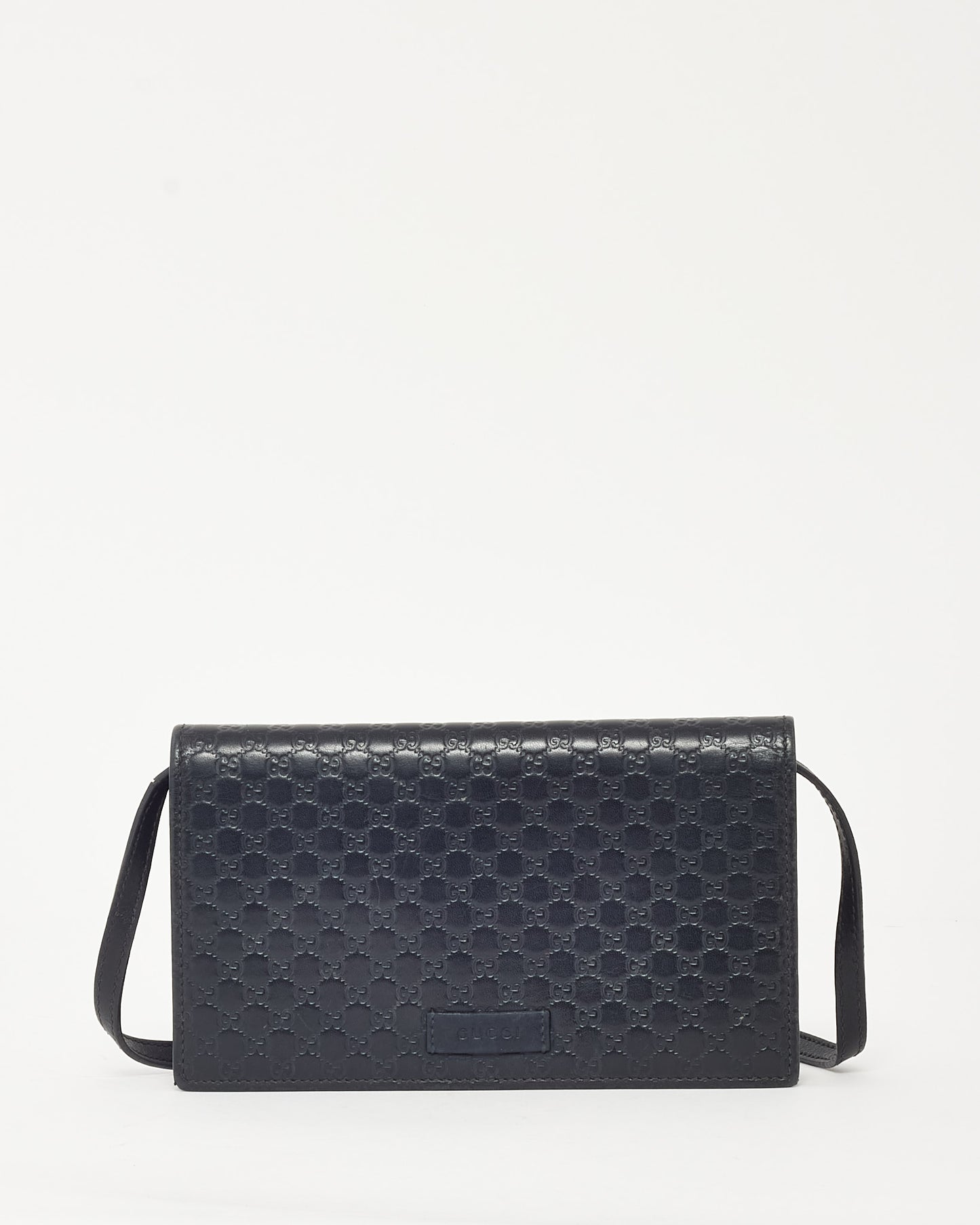 Gucci Black Monogram GG Microguccissima Leather WOC Wallet on Strap Crossbody Bag