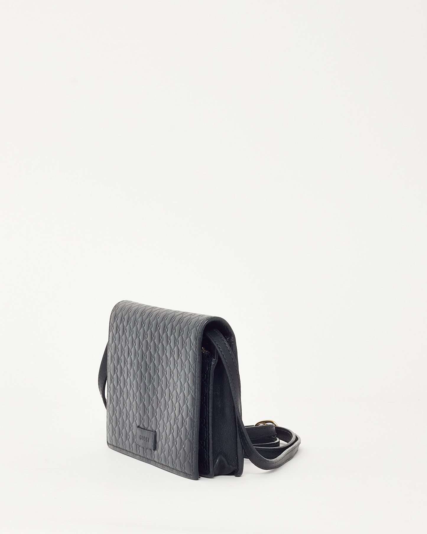 Gucci Black Monogram GG Microguccissima Leather WOC Wallet on Strap Crossbody Bag