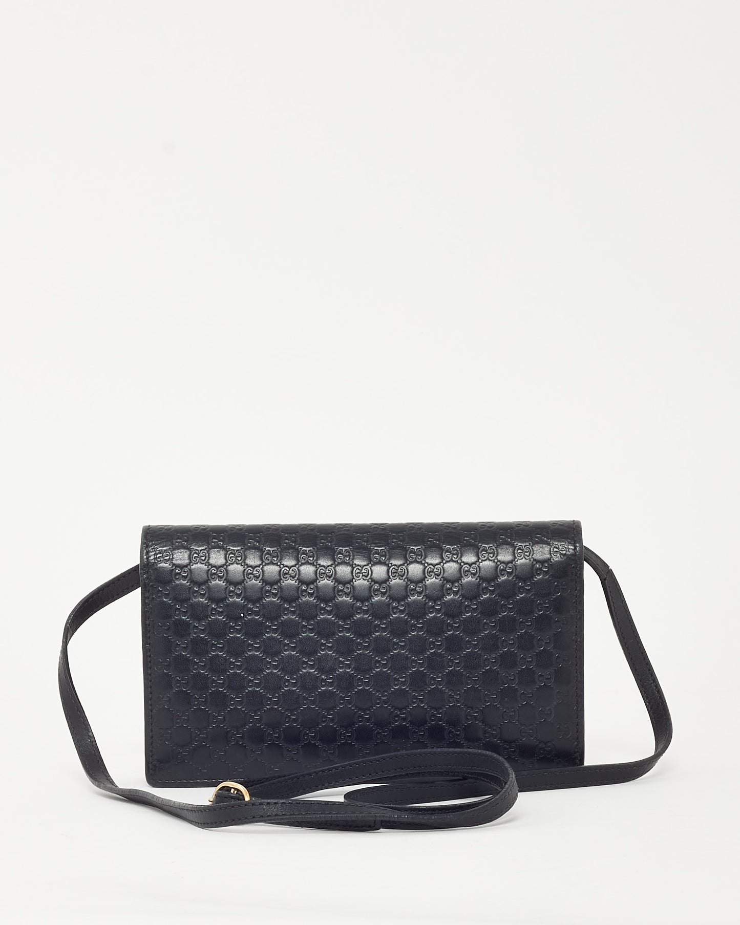 Gucci Black Monogram GG Microguccissima Leather WOC Wallet on Strap Crossbody Bag