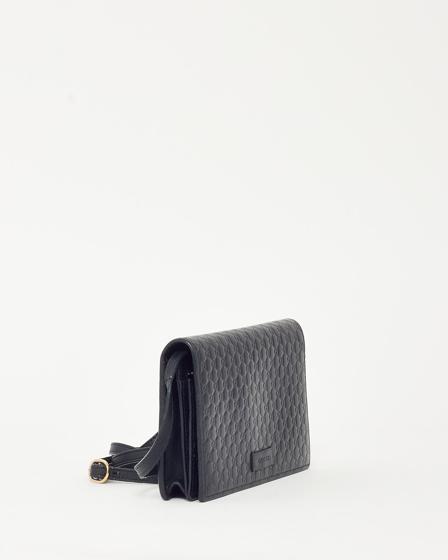 Gucci Black Monogram GG Microguccissima Leather WOC Wallet on Strap Crossbody Bag