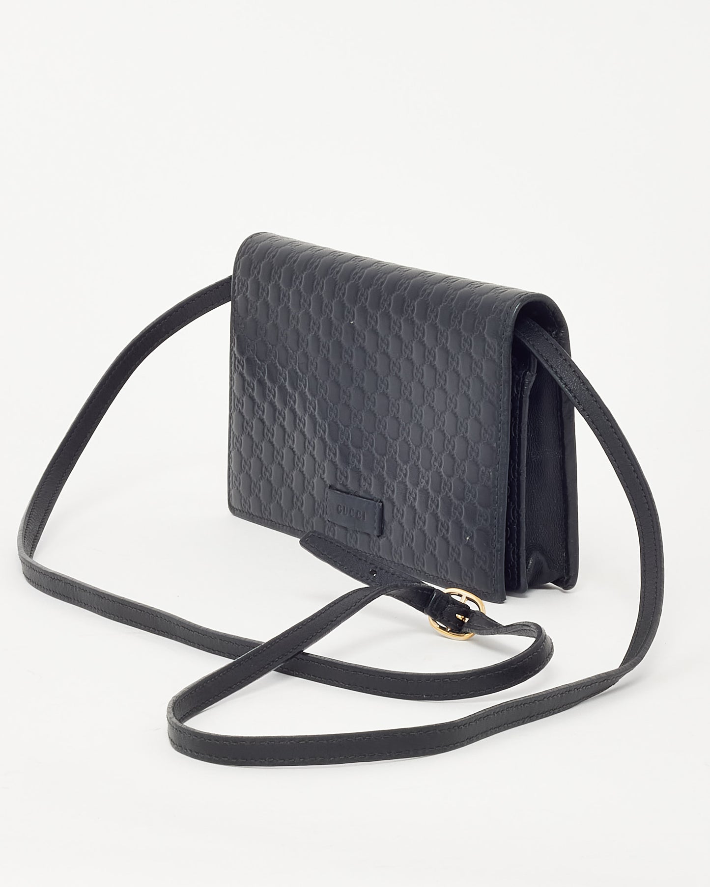 Gucci Black Monogram GG Microguccissima Leather WOC Wallet on Strap Crossbody Bag