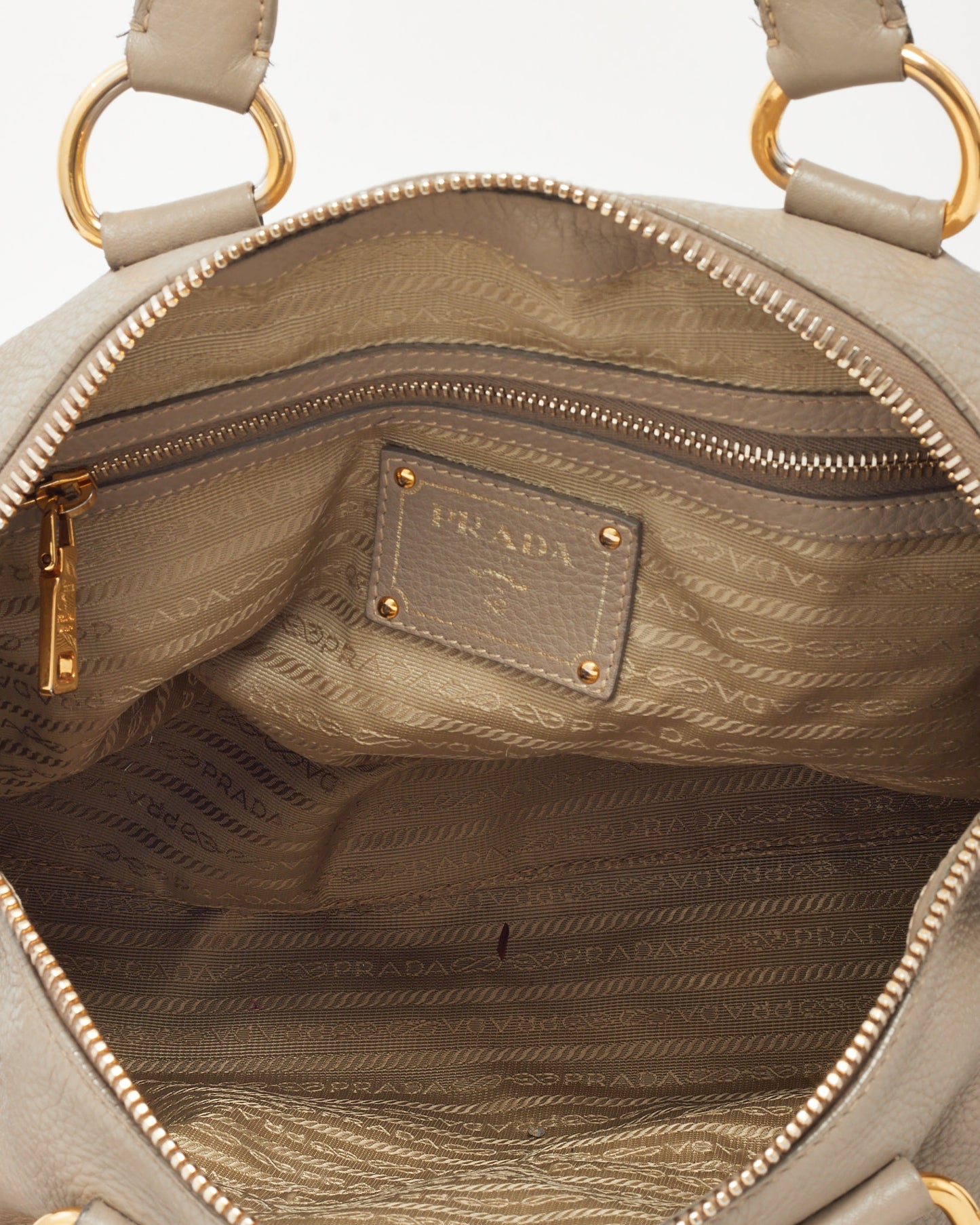 Prada Grey Vitello Daino Leather Zip 2Way Tote Bag with Strap