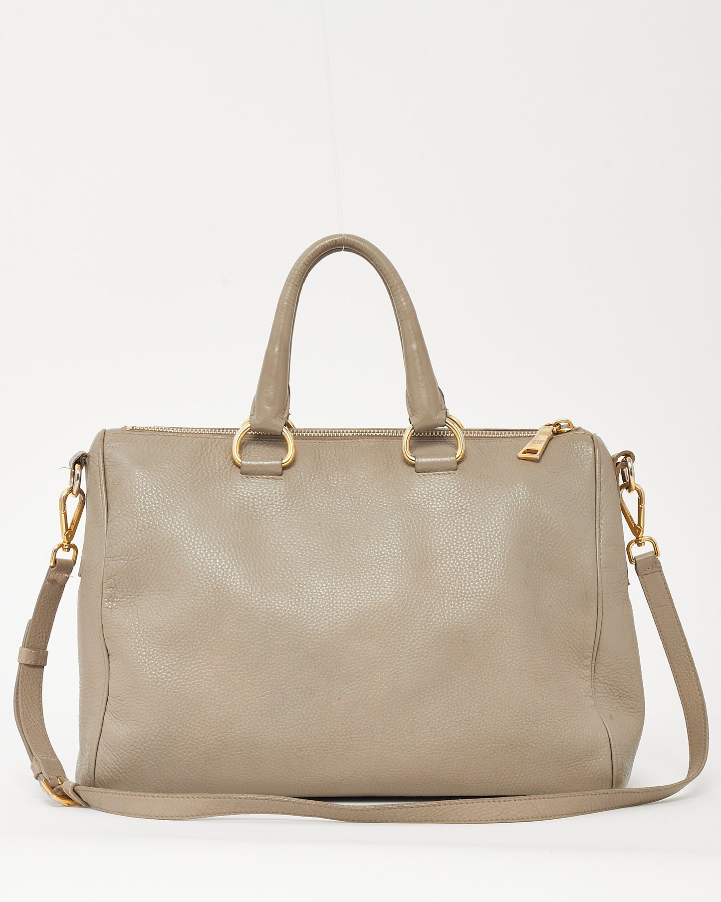 Prada Grey Vitello Daino Leather Zip 2Way Tote Bag with Strap
