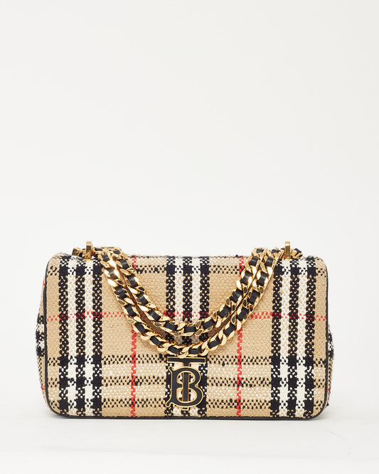 Burberry Archive Beige Tweed Small Lola Shoulder Bag
