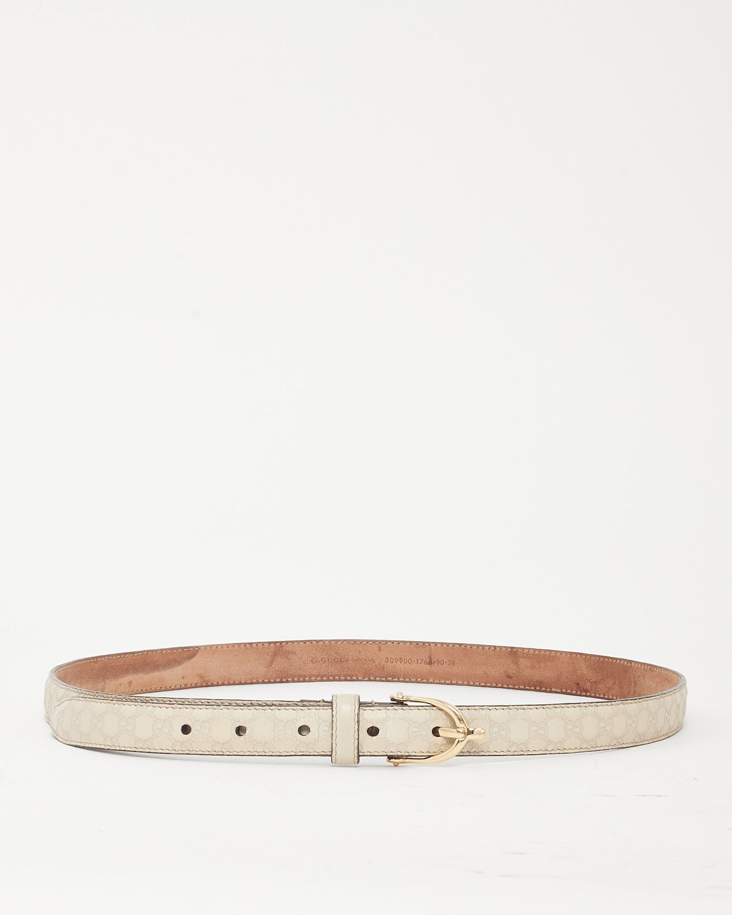 Gucci White Signature GG Monogram Embossed Leather Thin Belt - 90/36
