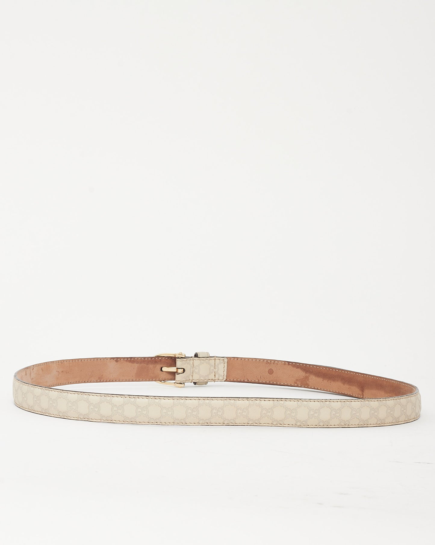 Gucci White Signature GG Monogram Embossed Leather Thin Belt - 90/36