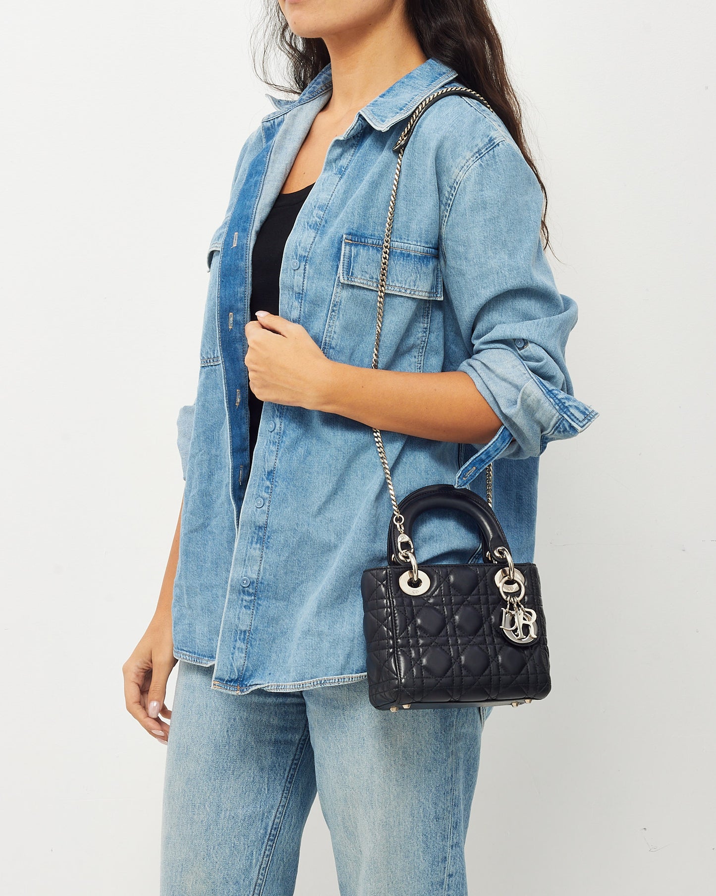 Dior Black Cannage Leather Mini Lady Dior Bag SHW