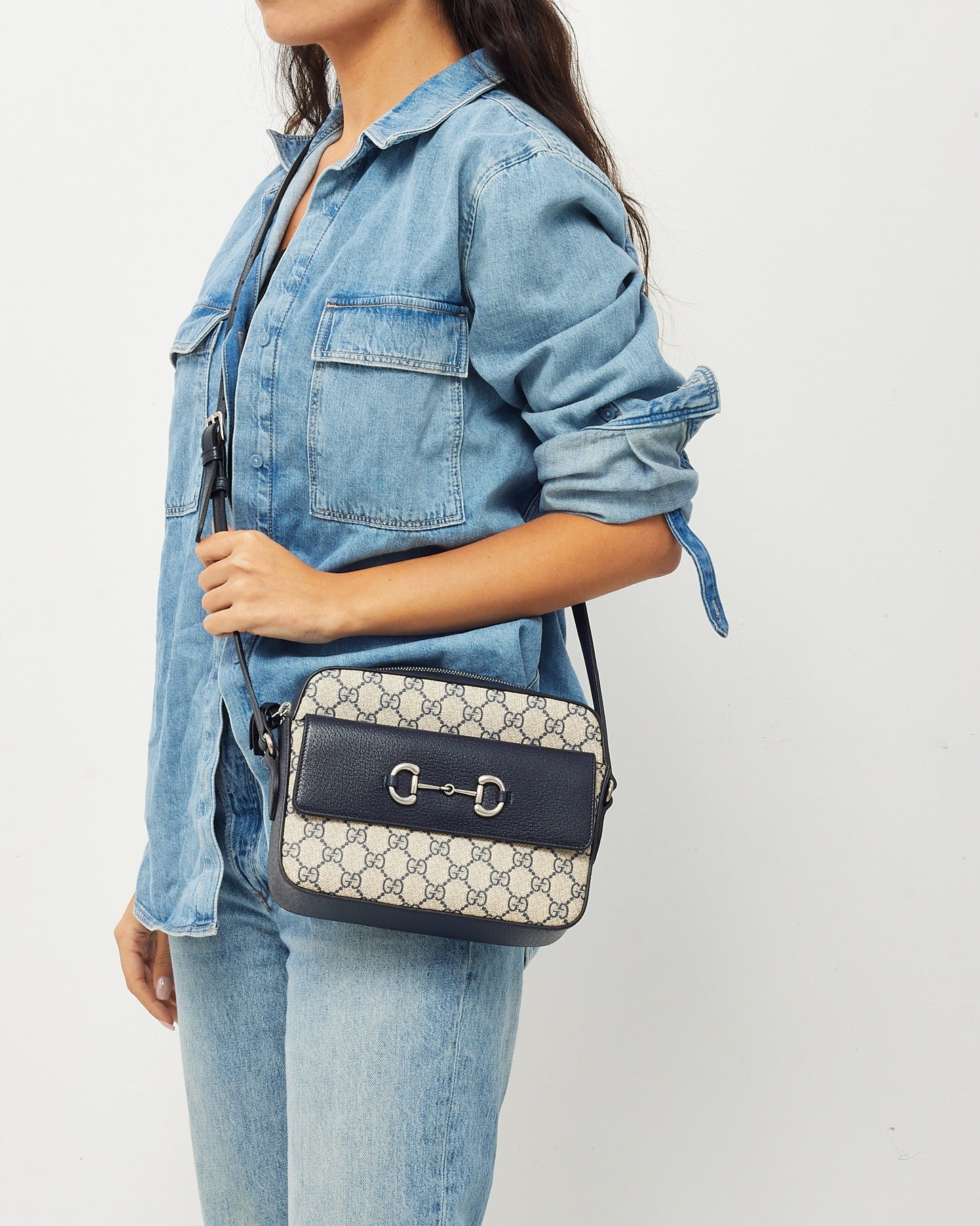 Sac bandoulière Gucci Horsebit 1955 petit modèle en toile monogrammée