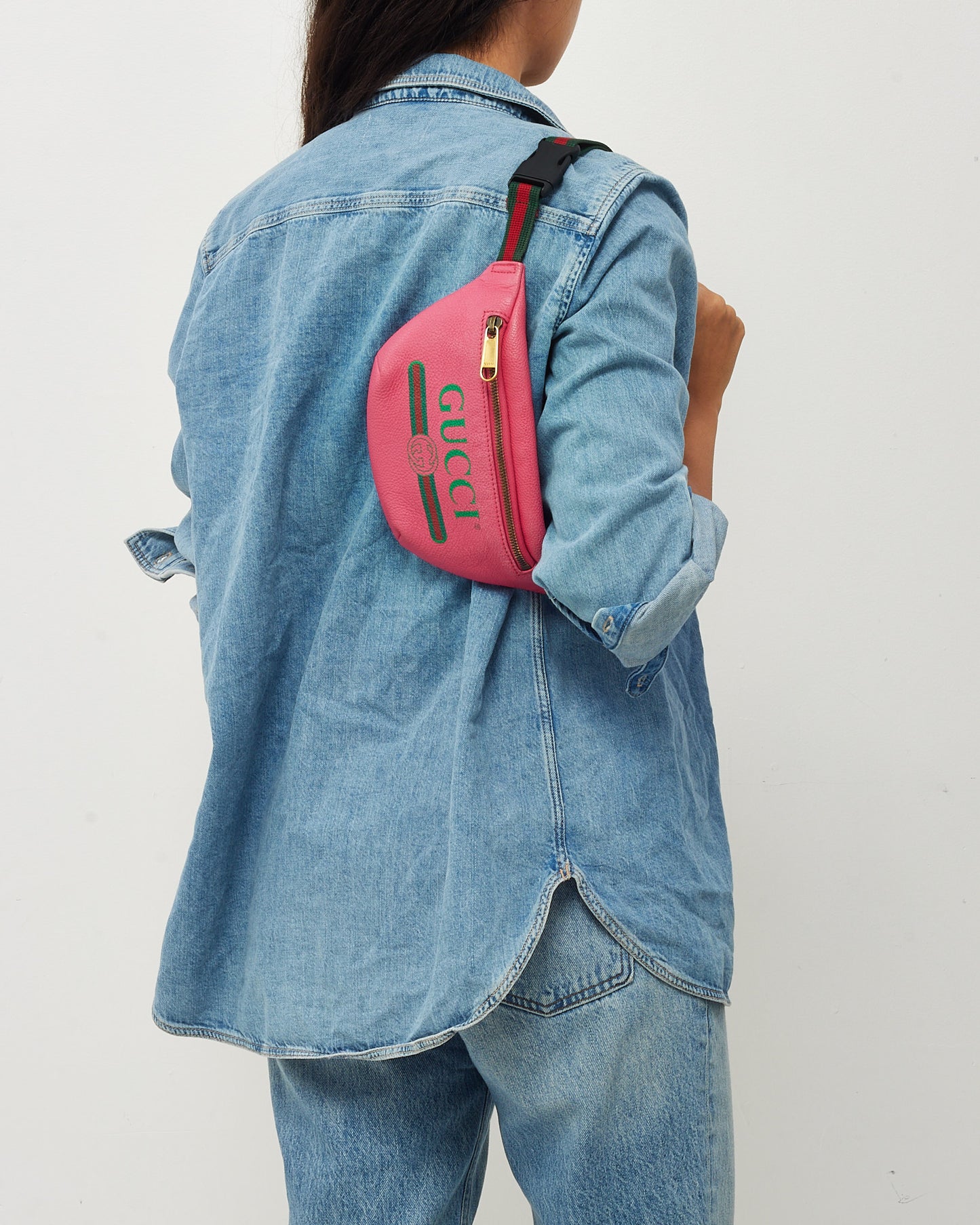 Gucci Pink Leather Web Logo Small Belt Bag