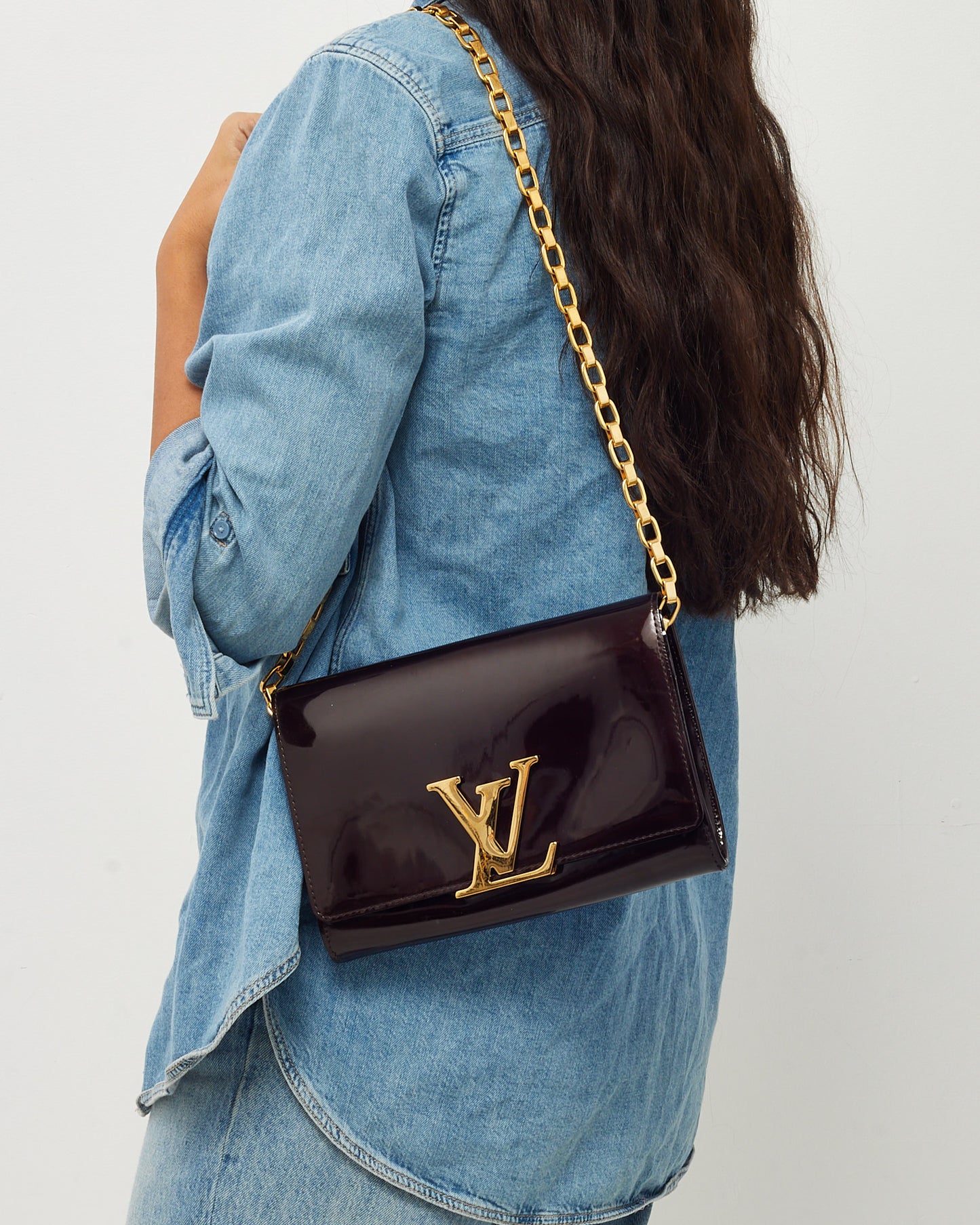 Louis Vuitton Purple Amarante Patent Leather Louise Lockme Chain Shoulder Bag MM