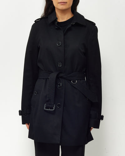 Burberry Men's Black Gabardine Mid-Length Belted Trench Coat - 48 MEN/US 38 MEN/ L
