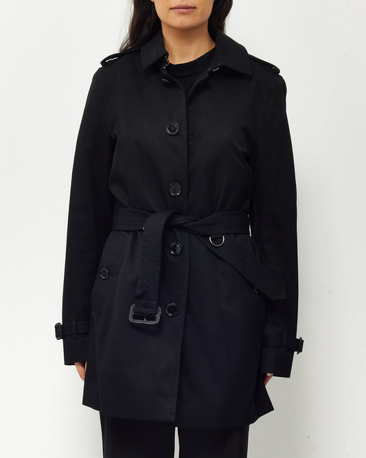 Burberry Men's Black Gabardine Mid-Length Belted Trench Coat - 48 MEN/US 38 MEN/ L