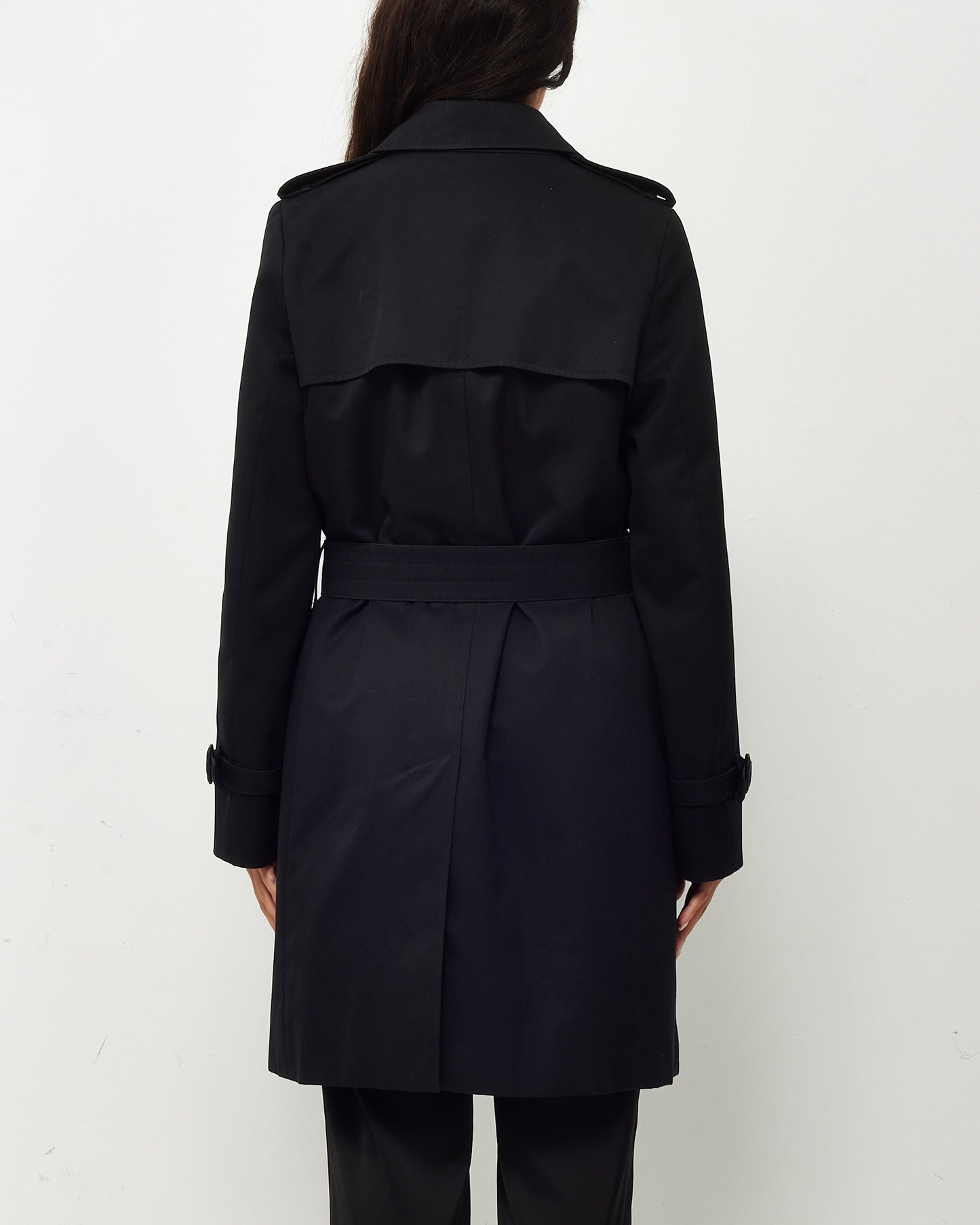 Aquascutum Black Canvas with Plaid Insert Mid-Length Belted Trench Coat - US 12