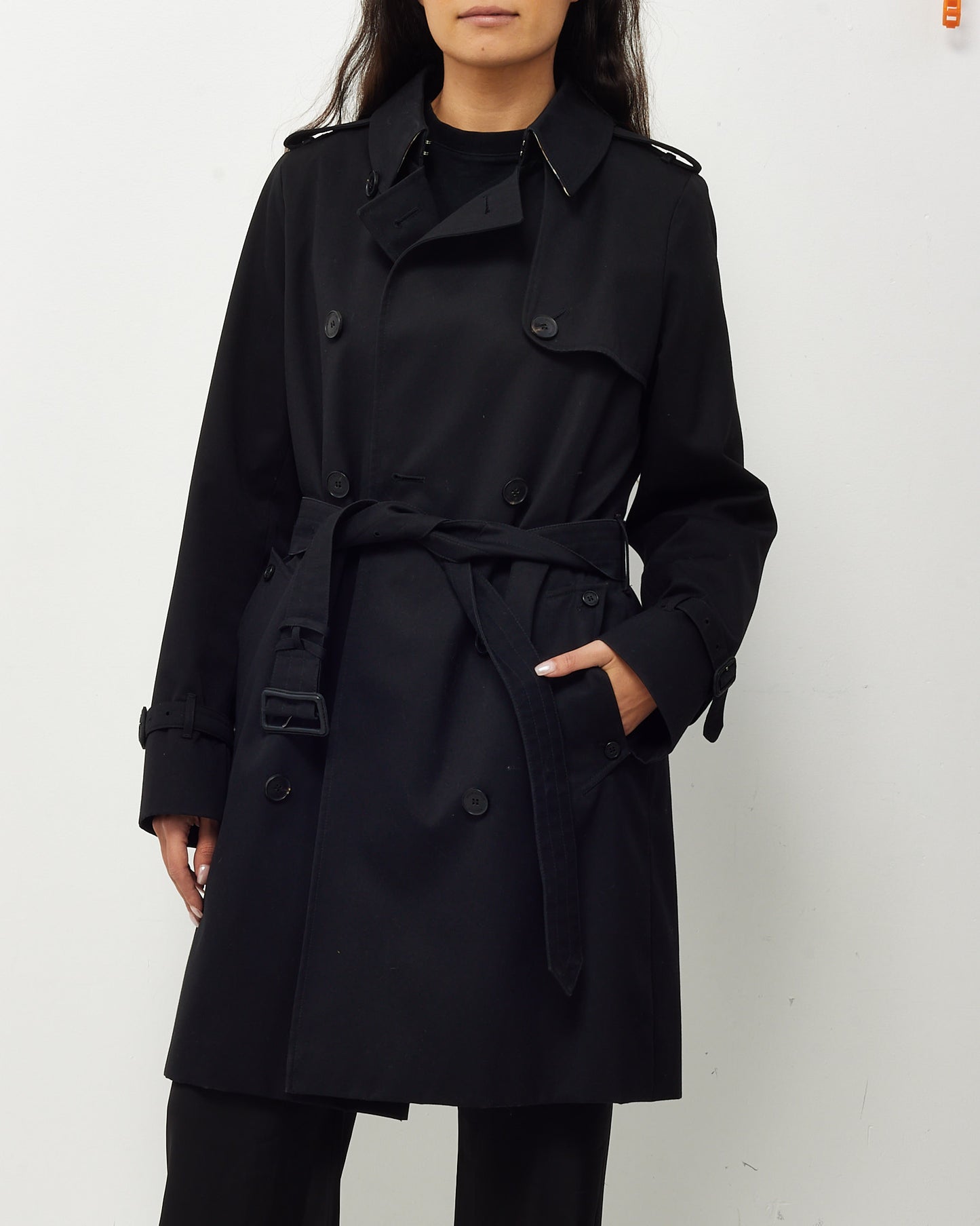 Aquascutum Black Canvas with Plaid Insert Mid-Length Belted Trench Coat - US 12