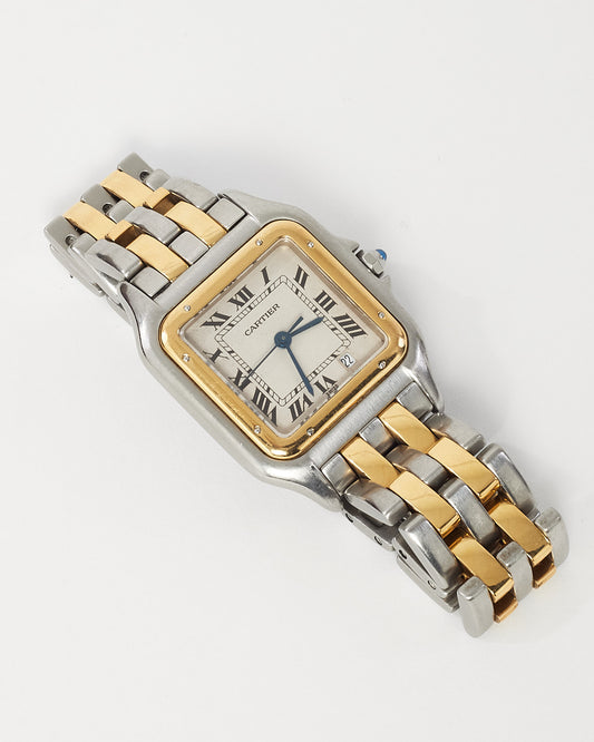 Cartier Vintage Stainless Steel and Gold 2-Row Medium 27mm Panthere Watch