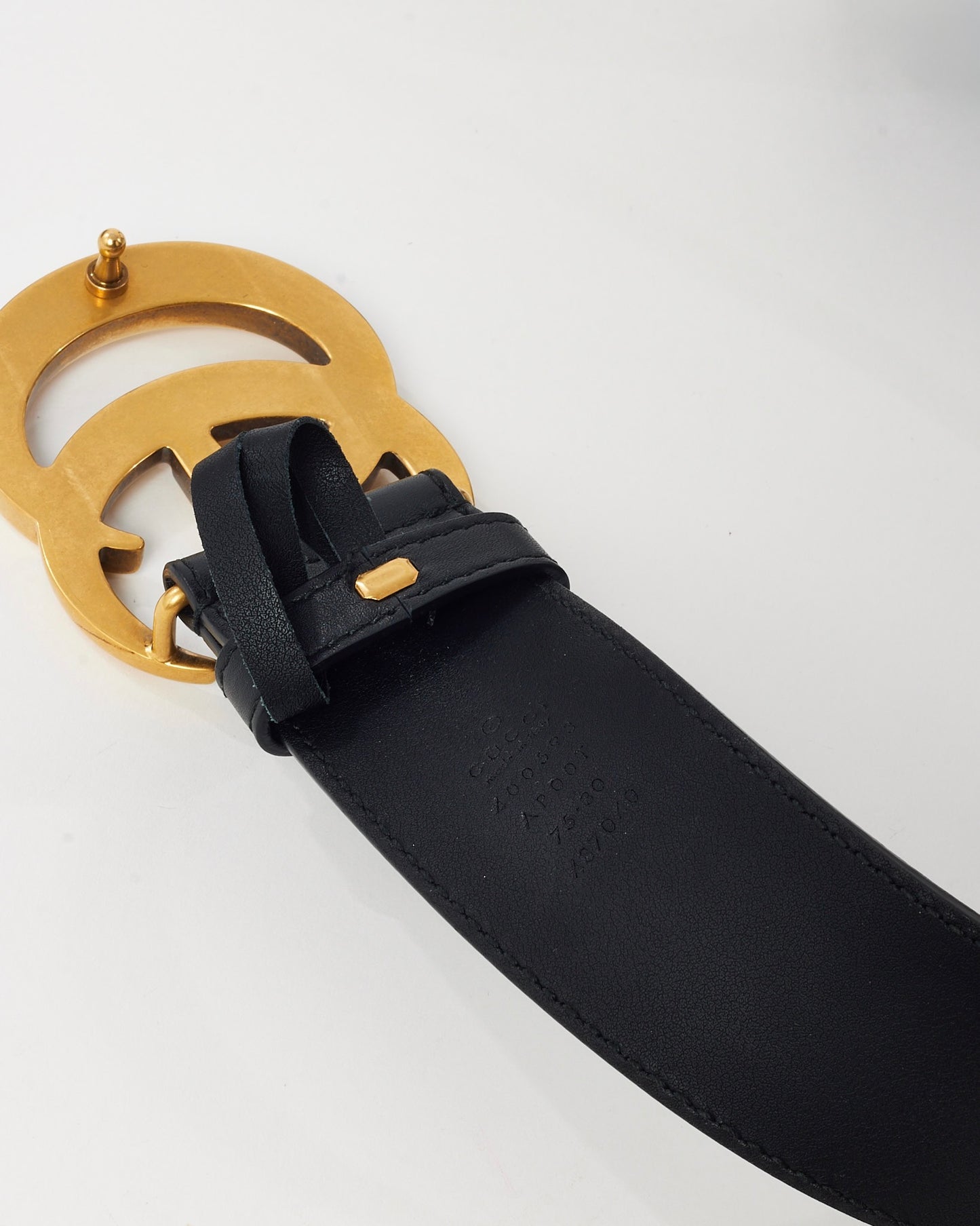 Gucci Black Smooth Leather GHW Interlocking GG Marmont Wide Belt - 75/30