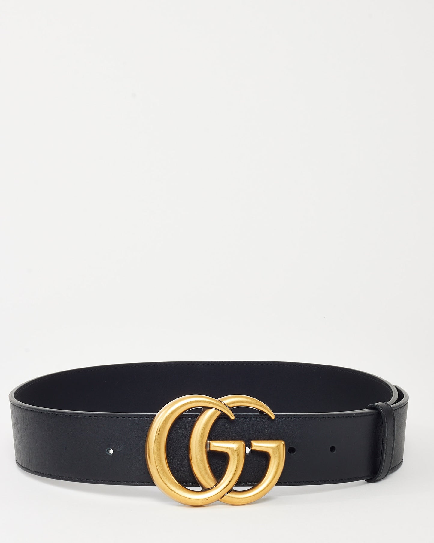 Gucci Black Smooth Leather GHW Interlocking GG Marmont Wide Belt - 75/30