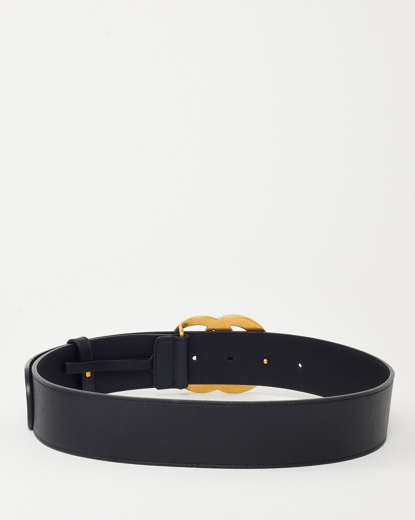 Gucci Black Smooth Leather GHW Interlocking GG Marmont Wide Belt - 75/30