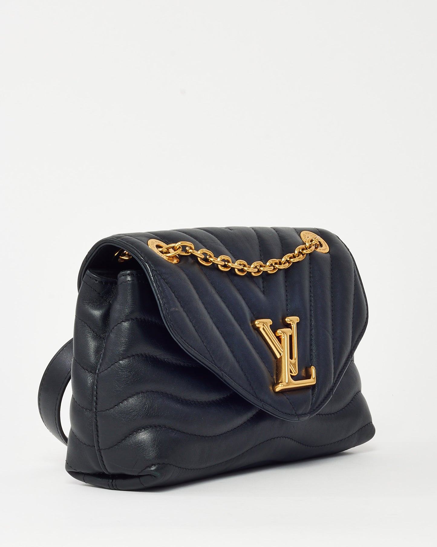 Louis Vuitton Black Calfskin Leather New Wave Chain MM Shoulder Bag GHW