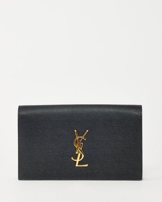 Saint Laurent Black Grain De Poudre Leather GHW YSL Logo Kate Clutch