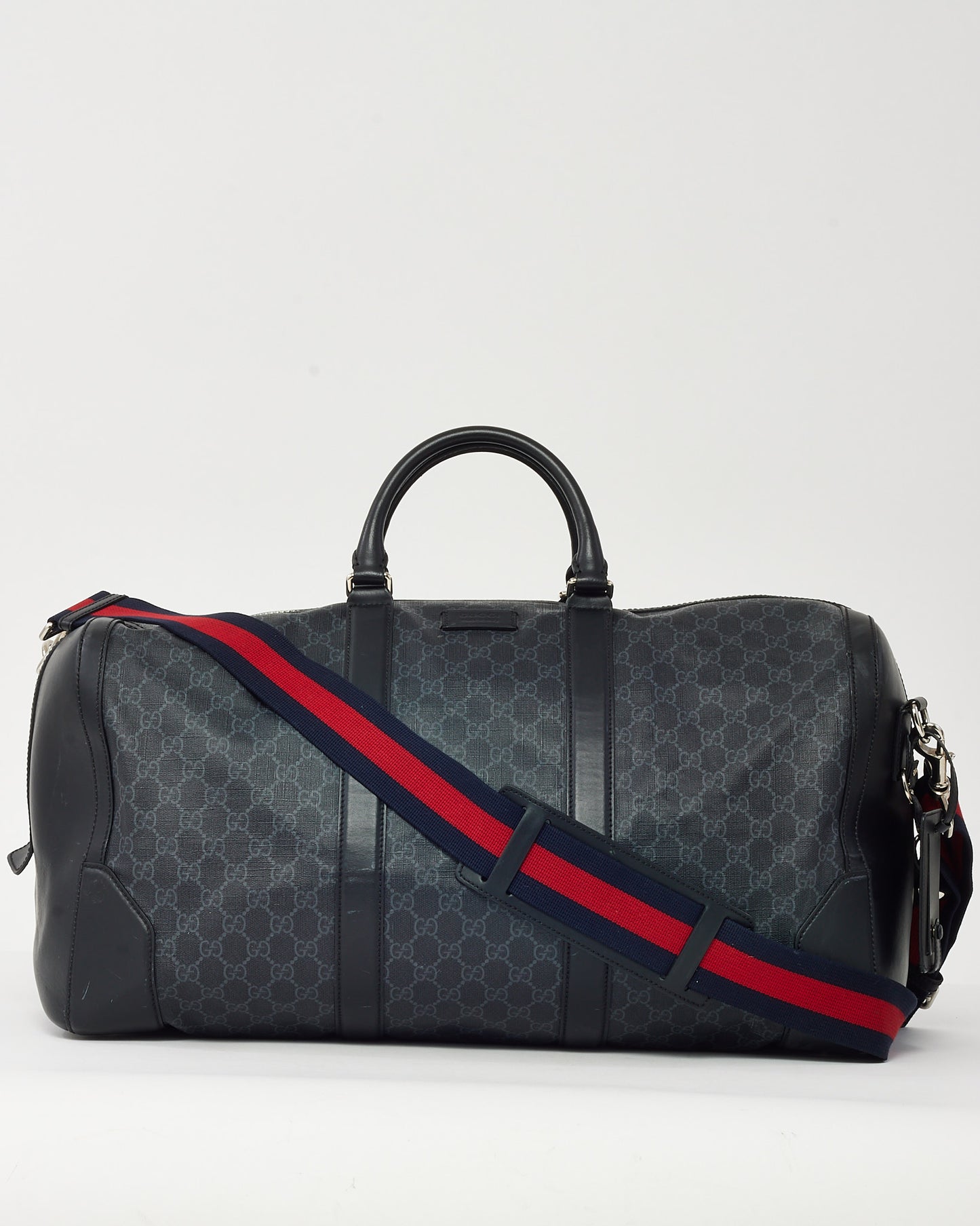 Sac à dos Gucci en cuir de veau souple noir et toile monogrammée GG Supreme Web à double boucle