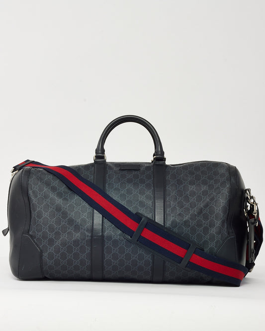 Gucci Black GG Leather-Trimmed Monogrammed Supreme Coated Canvas Duffle Bag with Strap