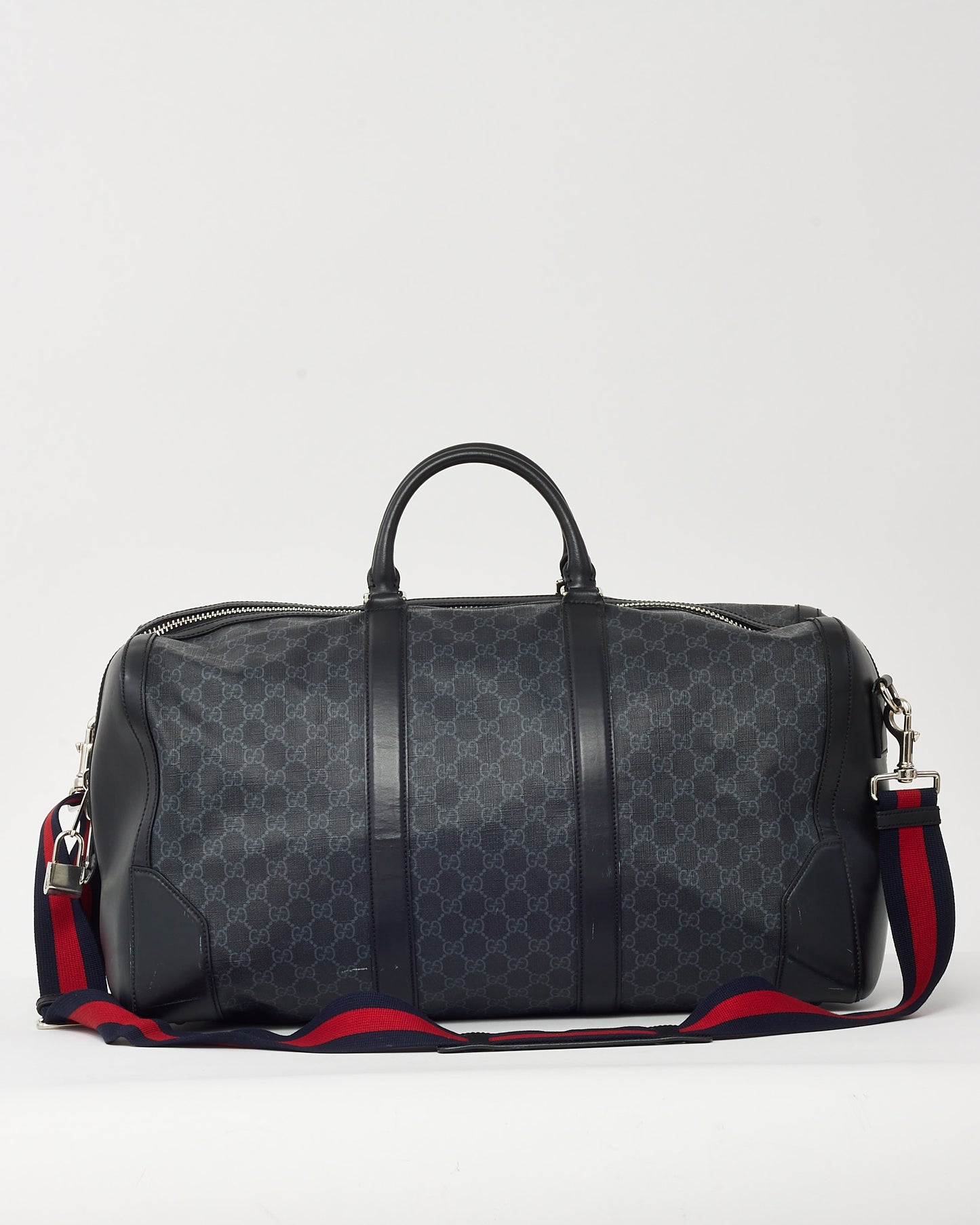 Sac à dos Gucci en cuir de veau souple noir et toile monogrammée GG Supreme Web à double boucle