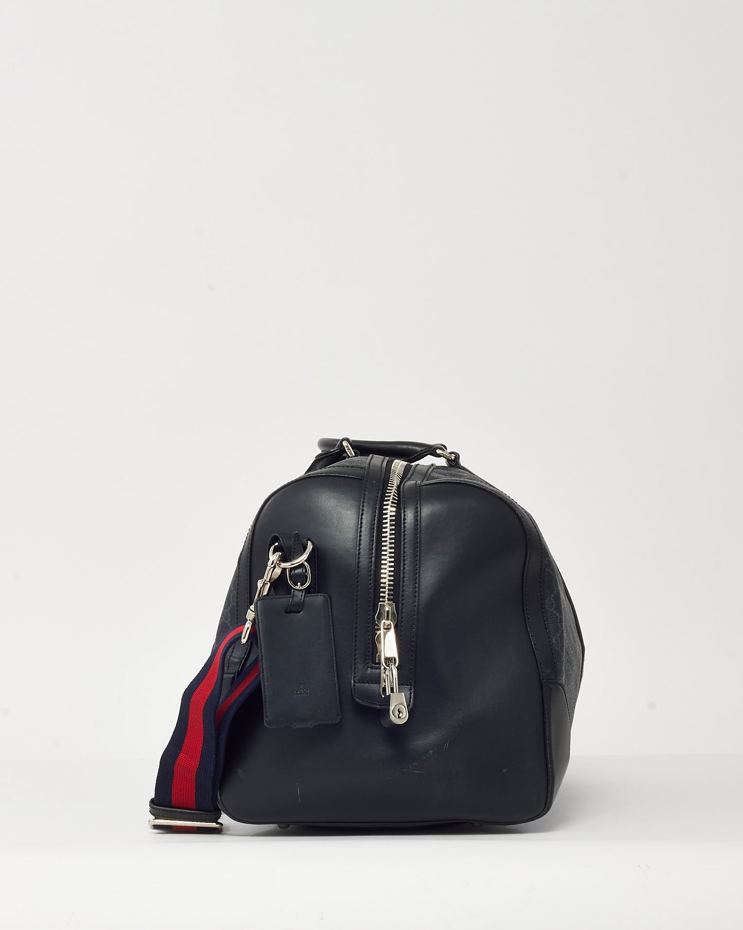 Sac à dos Gucci en cuir de veau souple noir et toile monogrammée GG Supreme Web à double boucle