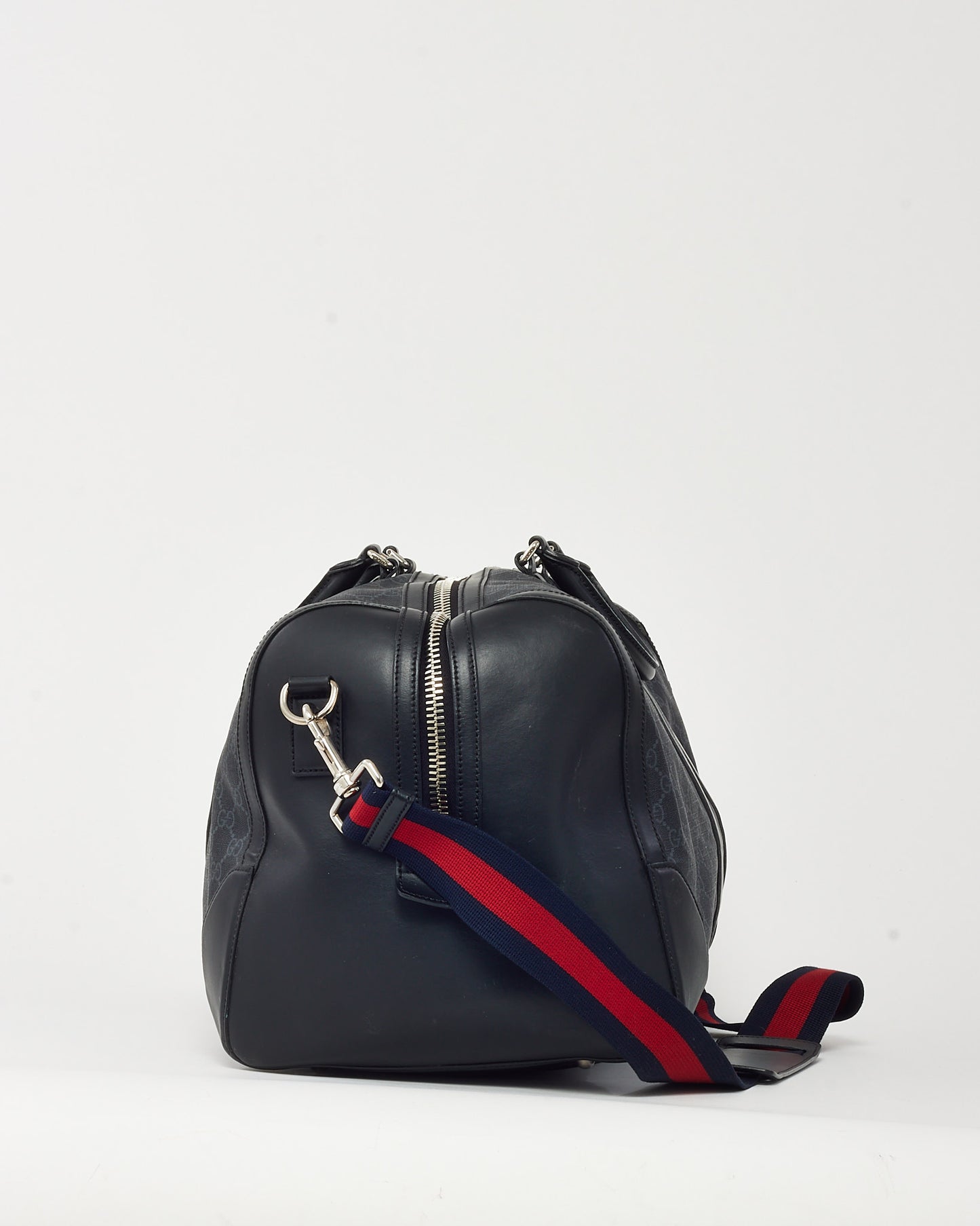 Sac à dos Gucci en cuir de veau souple noir et toile monogrammée GG Supreme Web à double boucle