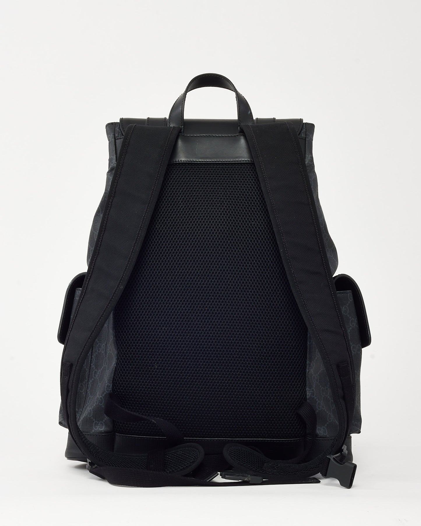 Sac à dos Gucci en cuir de veau souple noir et toile monogrammée GG Supreme Web à double boucle